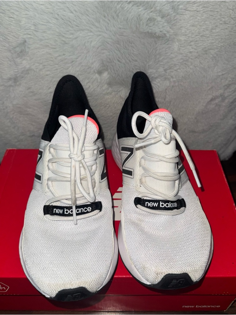 New Balance White, Black & Pink Low-Profile Sneakers
